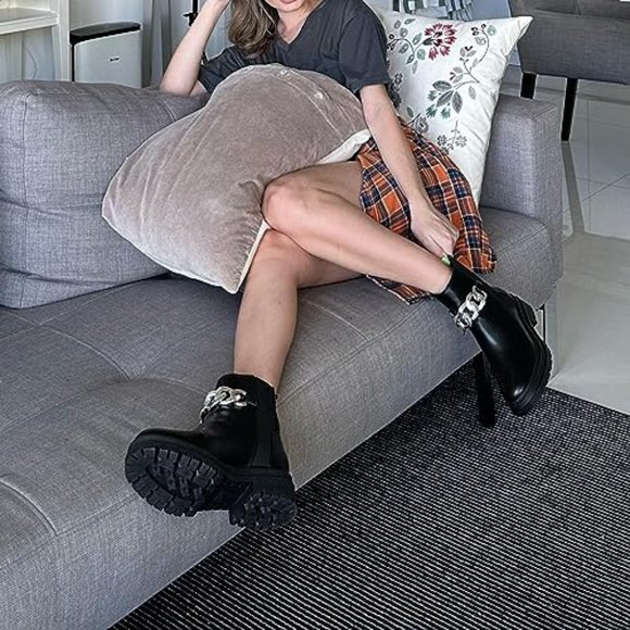 Womens Lug Sole Platform Ankle Boots Chelsea Slip On Chunky Block Heel Fall - Picture 3 of 12